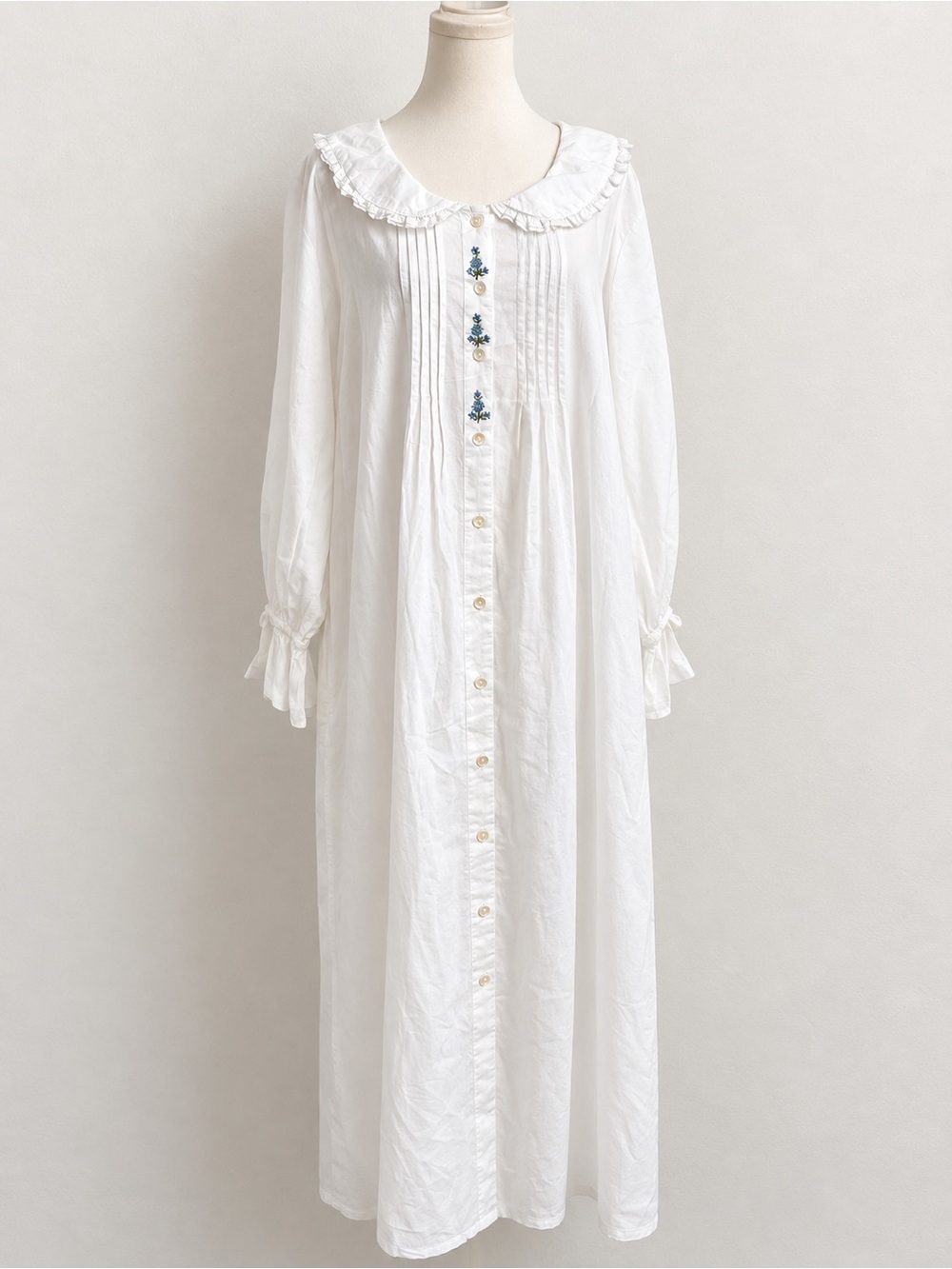 April Cornell White Cotton Prairie Nightgown Dress Cottagecore Embroidered XL